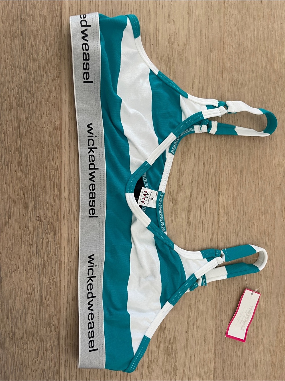 Wicked Weasel Teal & White Striped Bikini Top